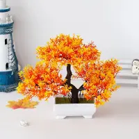 BlockBuddie Künstlicher Bonsai-Baum Set Kunstpflanze Wohndeko Tischdeko Weihnachten Halloween Ostern Deko Zimmerpflanze - Farbe: setting sun