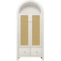 OKWISH Kleiderschrank mit 2 magnetischen Türen und 2 Schubladen,Garderobenschrank mit offene halbrunde Ablag,Aufbewahrungsschrank mit Kleiderstange und Kippsicherung,Weiß