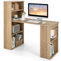 Helloshop26 - Kombinierter Computertisch mit Bücherregal und Ablagen 122 x 56 x 122 cm vielseitig einsetzbar moderner Stil Naturholz 20_0020895