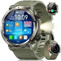 Blackview Smartwatch Herren Beleuchtung Kompass IP68 Wasserdicht 100 Tage Akku Touchscreen Bluetooth-Anruf Herzfrequenz Schlafanalyse Sportuhr mit Armeegrün