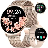 Lige Smartwatch Damen Rund Ultradünn AMOLED mit Telefonfunktion Uhr Damen mit Whatsapp und Alexa Herzfrequenz Schlafmonitor 100+ Sportmodi Elegante Rosé