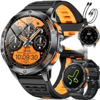 Lige GPS Smartwatch Herren Barometerdruck Höhenmesser Kompass AMOLED Smart Watch mit LED Taschenlampe 170+ Sportmodi 5ATM Bluetooth Anrufe Schwarz-DM1-H