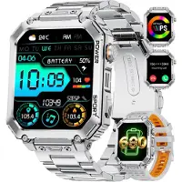 Lige Smartwatch Herren Militär Smartwatch mit Telefonfunktion mit 100+ Sportmodi Herzfrequenz Schlafmonitor 600mAh Akku IP68 Sportuhr für Android iOS Silber