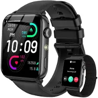 Iowodo Smartwatch Damen und Herren mit Anruf Zoll-Display mit Taschenlampe Herzfrequenz SpO2 Schlafüberwachung 20 Tage Akku IP68 wasserdicht Schwarz