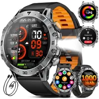 Lige Smartwatch Herren 1000mAh Großer Akku mit LED Taschenlampe Telefonfunktion 110+ Sportmodi Herzfrequenz und Schlaftracking für iOS Orange orange-schwarz