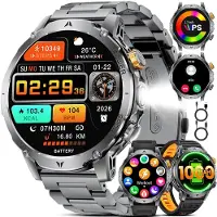 Lige Smartwatch Herren 1000mAh Großer Akku mit LED Taschenlampe Telefonfunktion IP+ Sportmodi Herz Schlaftracking für iOS Android 2 Ladegeräte Schwarz