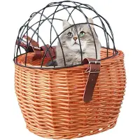 Markenlos Weidenfahrradtasche für den Lenker - Hellbraune Lederbänder, Ideal für Haustiere und Fahrradaccessoires, 30 x 25 cm