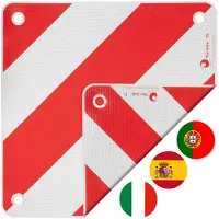 Valonic Premium Warntafel - 3in1 für Italien, Spanien und Portugal - 50x50cm, reflektierend, für Wohnmobil, Wohnwagen, Fahrradträger, Heckträger