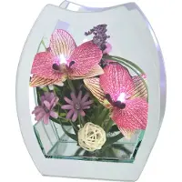 Otto Home Kunstblume "Orchidee mit LED-Beleuchtung im Glas", pink (burgund), B:15cm H:18cm L:6cm, Glas, Kunstpflanzen, Kunstblume, im 2er Set 11x15cm oder einzeln 15x18cm, in weiß oder rose/pink
