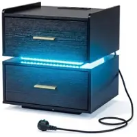 Costway Nachttisch mit LED & Ladestation, 2 Schubladen, Metallfuß, halb-schwebend, schwarz.