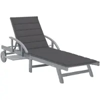 Selius Liegestuhl aus massivem Akazienholz, Anthrazitfarben - Verstellbar, mit Rollen - Mit Kissen - Für Garten, Terrasse, Pool - Lounge-Sessel