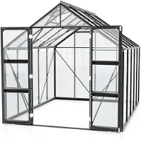 Vitavia Gewächshaus "Domus 8300", schwarz, B:257cm H:253,9cm T:325cm, Gewächshäuser, Gewächshaus, Doppelschwingtüren und bodentiefer Türschwelle, 3 mm Sicherheitsglas
