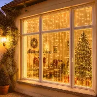 UISEBRT LED Eisregen-Lichtdekoration 10M 400LED, warmweiß, 8 Lichtmodi, synchron verbindbar, festliche Wand- und Fensterdekoration