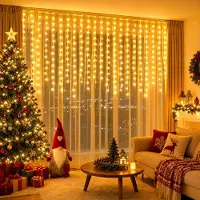 YARDIN LED Eisregen Dekoleuchte 10M 400LED, warmweiß, 8 wählbare Lichtmodi, synchron verbindbar, festliche Fenster- und Wanddekoration