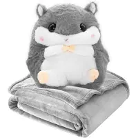 Wisam Trusty großes 3-in-1 Kuscheltier Kissen mit Decke Hamster 35cm Grau
