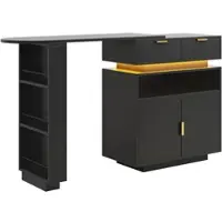 STILVORA Stehtisch MDF Schwarz 115-183x40x99,5 cm, ausziehbar, drehbar mit LED