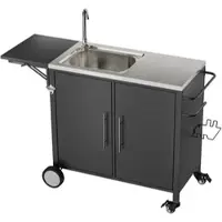 STILVORA Grillwagen Metall Schwarz mit Spüle, klappbarer Arbeitsfläche, rollbar 128,5x46 cm