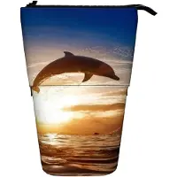 Markenlos Teleskop-Federmäppchen Delfin Sonnenuntergang mit Reißverschluss für Büro und Jungen