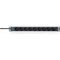 Digitus 1U Aluminum PDU, rackmountable, 9x Safety outlet, 1U, Einphasig, Rackmount, Horizontal, Rack, Aluminium, Acrylnitril-Butadien-Styrol (ABS)