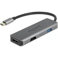 DeLOCK USB Type-C zu Dual HDMI Adapter mit 4K 60 Hz und USB Port, Kabelgebunden, USB 3.2 Gen 1 (3.1 Gen 1) Type-C, Grau, 3840 x 2160 Pixel, 60 Hz, Aluminium