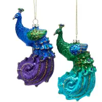 Kurt S. Adler 6 Zoll Glass Peacock Orn 2/Asstd 8,89 x 3,81 x 15,24 cm Weihnachtsbaumschmuck (multi)