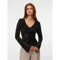 Vero Moda Langarmshirt "VMFLORA FRILL LS TOP JRS NOOS" Materialmix, regular fit