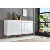 BMG Möbel Sideboard Mailand Set 2, grifflos, Holzfüße, Weiß/ Artisan, Weiß hochglanz