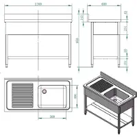 Vaiotec EASYLINE Spültisch 600 / 1 Becken rechts und Abtropffläche B:1200