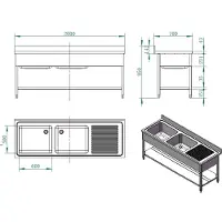 Vaiotec EASYLINE Spültisch 700 / 2 Becken links und Abtropffläche B:2000