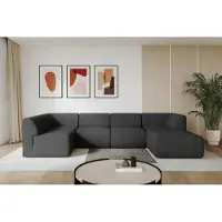 ALTDECOR Ecksofa Wohnlandschaft MOVO-L 345x180x78 cm - Schwarz Velours Corner Sofa Eckcouch Couch U-Form, Rechts angeordnet Ausziehbar