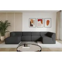 ALTDECOR Ecksofa Wohnlandschaft MOVO-L 345x180x78 cm - Schwarz Velours Corner Sofa Eckcouch Couch U-Form, Links angeordnet Ausziehbar