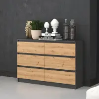 Home Collective Kommode, Schlafzimmer Flur, Schrank, Sideboard, Highboard mit 6 Schubladen, Breite 120 cm Höhe 75 | Anthrazit Artisan