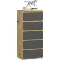Home Collective Kommode 40 cm breit Holz Highboard Sideboard für Flur Schlafzimmer Wohnzimmer Kinderzimmer Organizer 92 cm hoch mit 5 Schubladen Artisan Eiche-grau