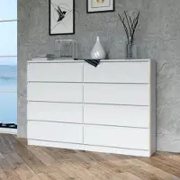 Home Collective Kommode, Schlafzimmer Flur, Schrank, Sideboard, Highboard mit 8 Schubladen, Breite 140 cm Höhe 97 | Weiß