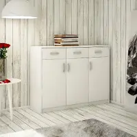 Home Collective Kommode mit 3 Schubladen und 3 Türen in matter Ausführung, Kommode 110cm Holz Schrank Kommode mit Schubladen weß