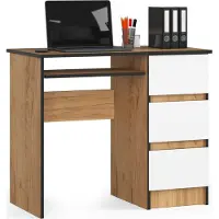 Home Collective Computertisch Bürotisch mit ausziehbarer Tastaturablage, Laminatplatte mit ABS-Kante, mit 3 Schubladen rechts, 90 x 50 x 77 cm, Eiche weiß