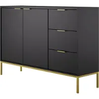 Home Collective Kommode mit 3 Schubladen und 2 Schränken, modernes Sideboard, Stahlrahmen Schwarz und Gold