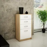 Home Collective Kommode mit 4 Schubladen mit matter Oberfläche, Kommode 45cm breit Holz Schrank Kommode mit Schubladen Sideboard Highboard sonoma weiß