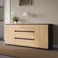 Home Collective Kommode Sideboard mit Schubladen | modern Sideboard Wohnzimmer Schlafzimmer Flur Möbel | 150x40x70 cm | 3 Schubladen & 2 Türen | Anthrazit und Artisan Eiche