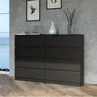 Home Collective Kommode, Schlafzimmer Flur, Schrank, Sideboard, Highboard mit 8 Schubladen, Breite 140 cm Höhe 97 | Schwarz
