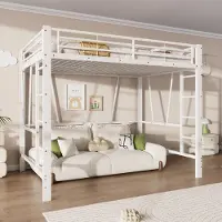 ALFORIGO Hochbett 140 x 200 cm aus Metall, mit Doppelleiter und Schutzgeländer, offener Freiraum unter dem Bett, bis 150 kg, ohne Matratze, Weiß
