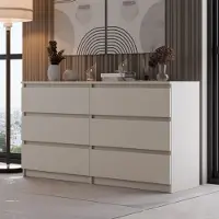 Home Collective Kommode, Schlafzimmer Flur, Schrank, Sideboard, Highboard mit 6 Schubladen, Breite 140 cm Höhe 75 | Beige