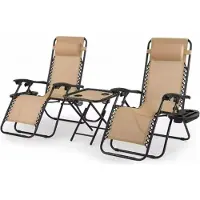 Bolt Faltbare Liegestühle für den Garten – 2er-Set Relax-Liegestühle mit Beistelltisch – Verstellbares Liegebett – Beige