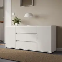 Home Collective Kommode Sideboard mit Schubladen | modern Sideboard Wohnzimmer Schlafzimmer Flur Möbel | 150x40x70 cm | 3 Schubladen & 2 Türen | Weiß