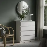 Home Collective Kommode 76cm breit mit 4 Schubladen Kommode weiß schmal Holz Schrank Kommode mit Schubladen Sideboard Highboard Anrichte Schlafzimmer Wohnzimmer Flur Büro Organizer Breite 76 cm Höhe 87 cm