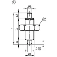 Kipp Arretierbolzen ohne Bund Gr.4 D1=M20x1,5 D=10 Form K mit Gewindezapfen