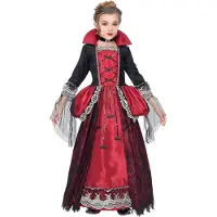 Widmann Vampirin Kleid mit Unterrock und Reifrock, Halsband mit Stein