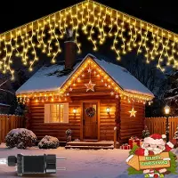 Oyajia 15m LED Lichterkette Eiszapfen Außen, Warmweiß 600 LEDs, Timer, 8 Modi, IP65 Wasserfest LED Lichterkette für Garten BBQ Party Weihnachten Deko