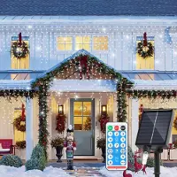 Peviasot 15 M LED Solar Lichterkette LED Eisregen 600 LEDs Eiszapfen Lichtervorhang mit Fernbedienung Innen Garten Deko Kaltweiß
