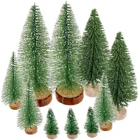Merkloos Künstlicher Mini-Weihnachtsbaum Miniatur-Tannenbaum - 45 Stück - Sisal - 4,5 bis 12,5 cm - Mit Schneeeffekt